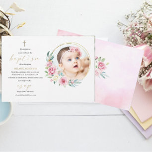 Invitation Baptême élégant Événement religieux photo personna