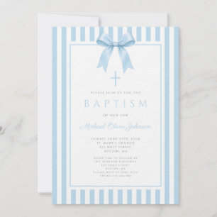 Invitation Baptême élégant garçon noeud papillon bleu coquett