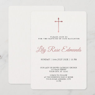 Invitation Baptême élégant moderne or rose et noir