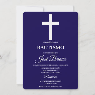 Invitation Baptême en bleu marine en espagnol