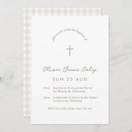 Invitation Baptême En vichy blanc Christening Cross Invitatio