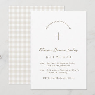 Invitation Baptême En vichy blanc Christening Cross Invitatio