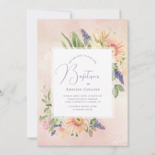 Invitation Baptême encadrée de Peach souple et ros