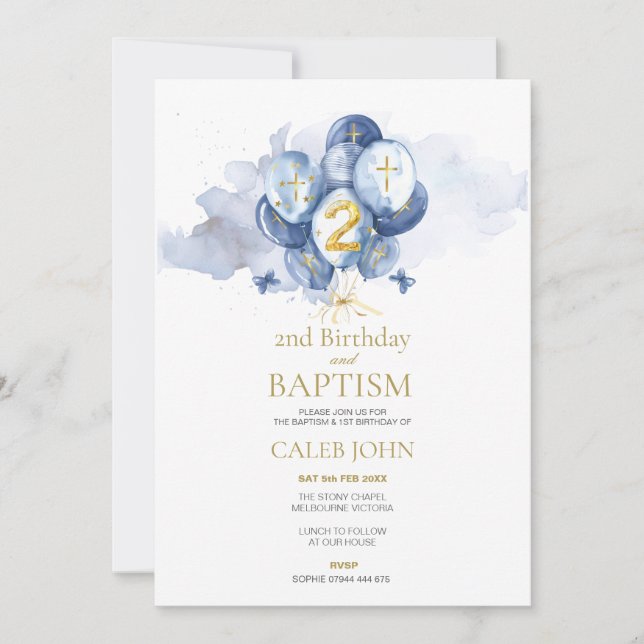 Invitation Baptême et 2ème anniversaire Marine et Gold Invita (Devant)