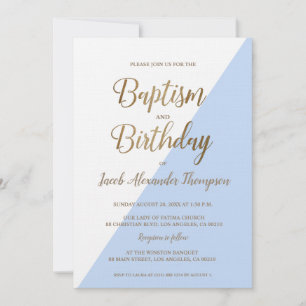 Invitation Baptême et Anniversaire Blue Gold personnalisé