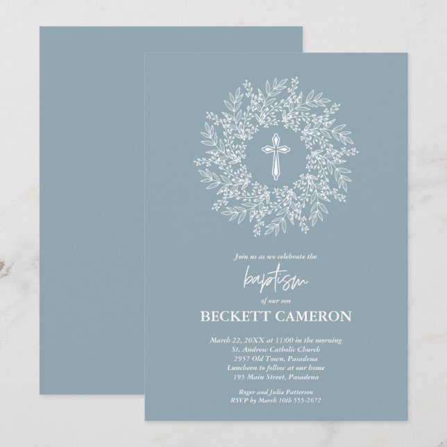 Invitation Baptême et baptême religieux moderne (Devant / Derrière)