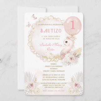 Invitation Baptême et premier anniversaire Cygne