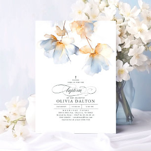 Invitation Baptême Ethérée Dusty Bleu et Or