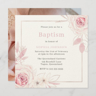 Invitation Baptême Fille Bébé rose rose rose rose V2