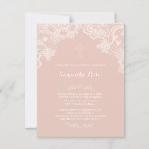 Invitation Baptême Fille Dentelle rose