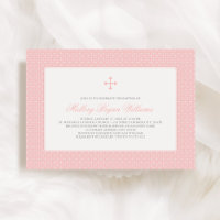 Baptême Fille Élégant Rose Corail Motif Croix