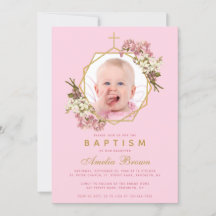 Baptême Fille Photo Rose Orchidées Floral Géométri