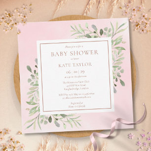 Invitation Baptême Fille Rose Gold   Saupoudrer de Verdure