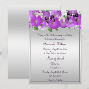Invitation Baptême Filles Petunias & Rubans