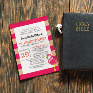 Invitation Baptême Flamant rose rose