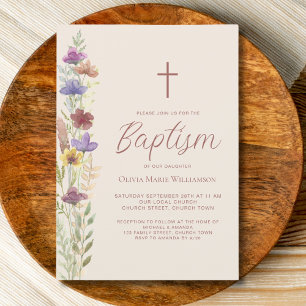 Invitation Baptême fleur sauvage