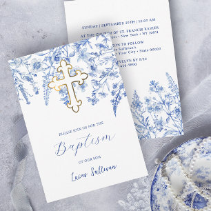 Invitation Baptême Fleur sauvage bleu français