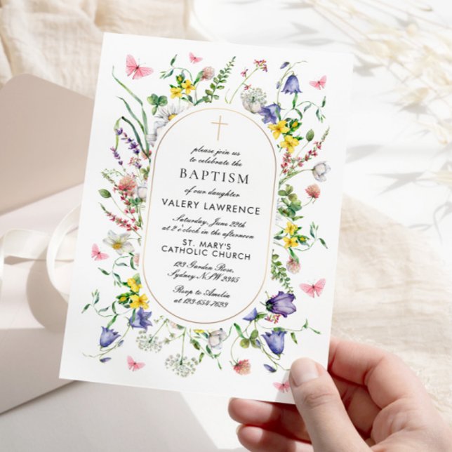 Invitation Baptême fleur sauvage Boho Chic (Créateur téléchargé)