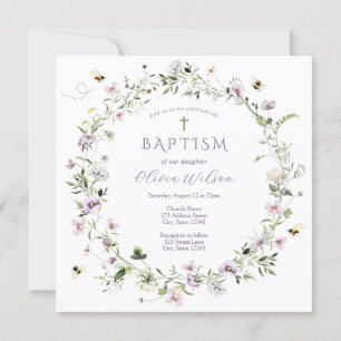 Invitation Baptême Fleur sauvage Delicate Violet
