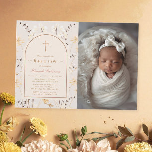 Invitation Baptême Fleur sauvage élégant / Photo Christening