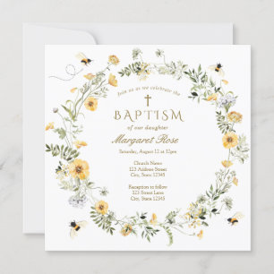 Invitation Baptême Fleur sauvage Jaune