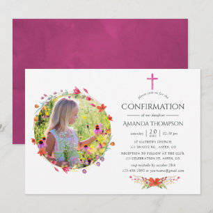 Invitation Baptême Fleur sauvage ou baptême d'Aquarelle
