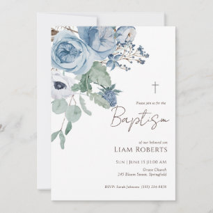 Invitation Baptême floral bleu