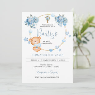 Invitation Baptême Floral bleu espagnol