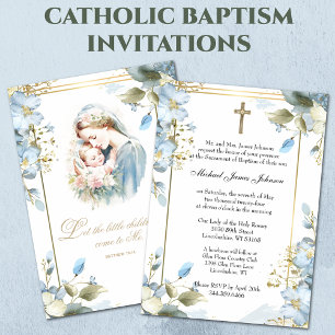 Invitation Baptême Floral Catholique Christening Bébé Écritur