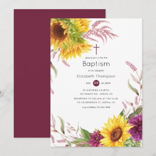 Invitation Baptême floral de la prune de Bourgogne et du sole