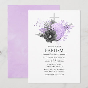Invitation Baptême floral de Lilac et de Charbon
