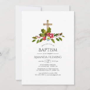 Invitation Baptême floral de Noël ou baptême