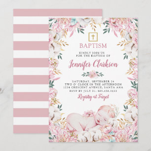 Invitation Baptême floral nouveau-né
