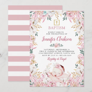 Invitation Baptême floral nouveau-né