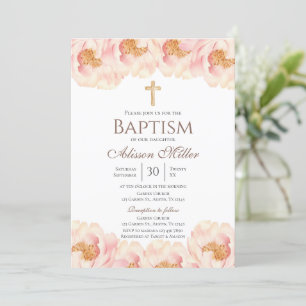 Invitation Baptême floral rose