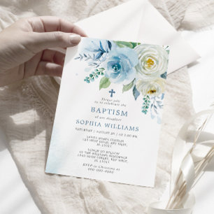 Invitation Baptême Floral Rose Dusty
