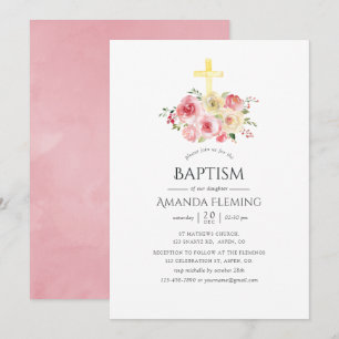 Invitation Baptême floral rose et jaune