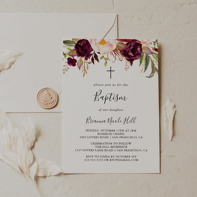 Invitation Baptême floral rustique Boho coloré (Créateur téléchargé)