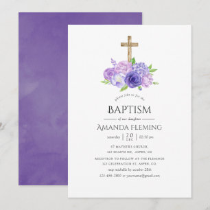 Invitation Baptême Floral Ultra Violet