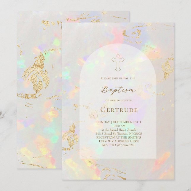 Invitation baptême fond opale (Devant / Derrière)