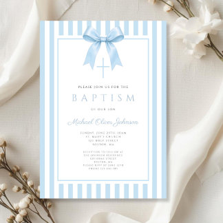 Invitation Baptême Garçon Élégant Nœud Bleu Bébé