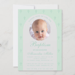 Invitation Baptême garçon Photo Arc moderne Mint Green Script