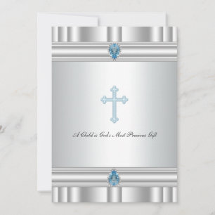 Invitation Baptême Garçons Croix Grise et Bleue