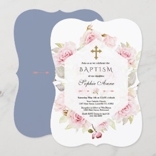 Invitation Baptême géométrique florale, un Rose bruyant