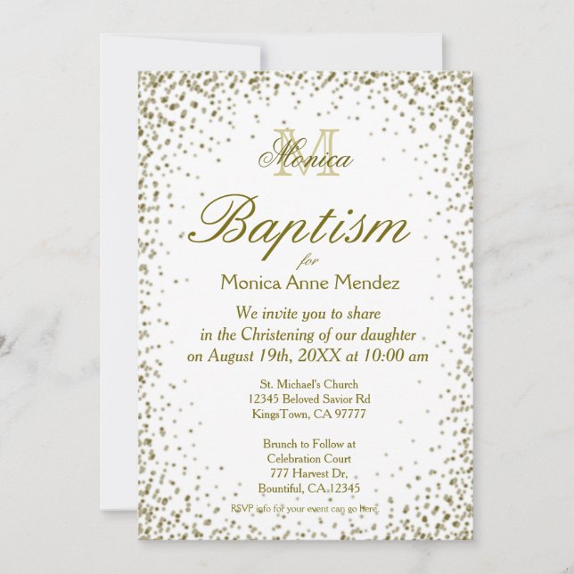 Invitation Baptême | Gold Confetti (Devant)