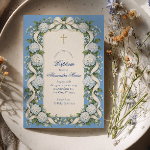 Invitation Baptême Hydrangea Bleu