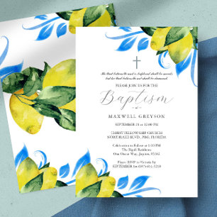 Invitation Baptême Lemon Foliage Religieux Italien Bleu
