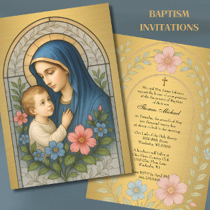 Invitation Baptême Marie Jésus Or Vitrail