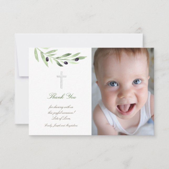 Invitation Baptême merci branche olive (Devant)