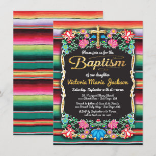 Invitation Baptême Mexique Fiesta Party Gold Parties scintill